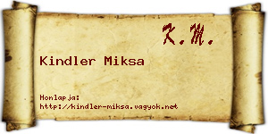 Kindler Miksa névjegykártya